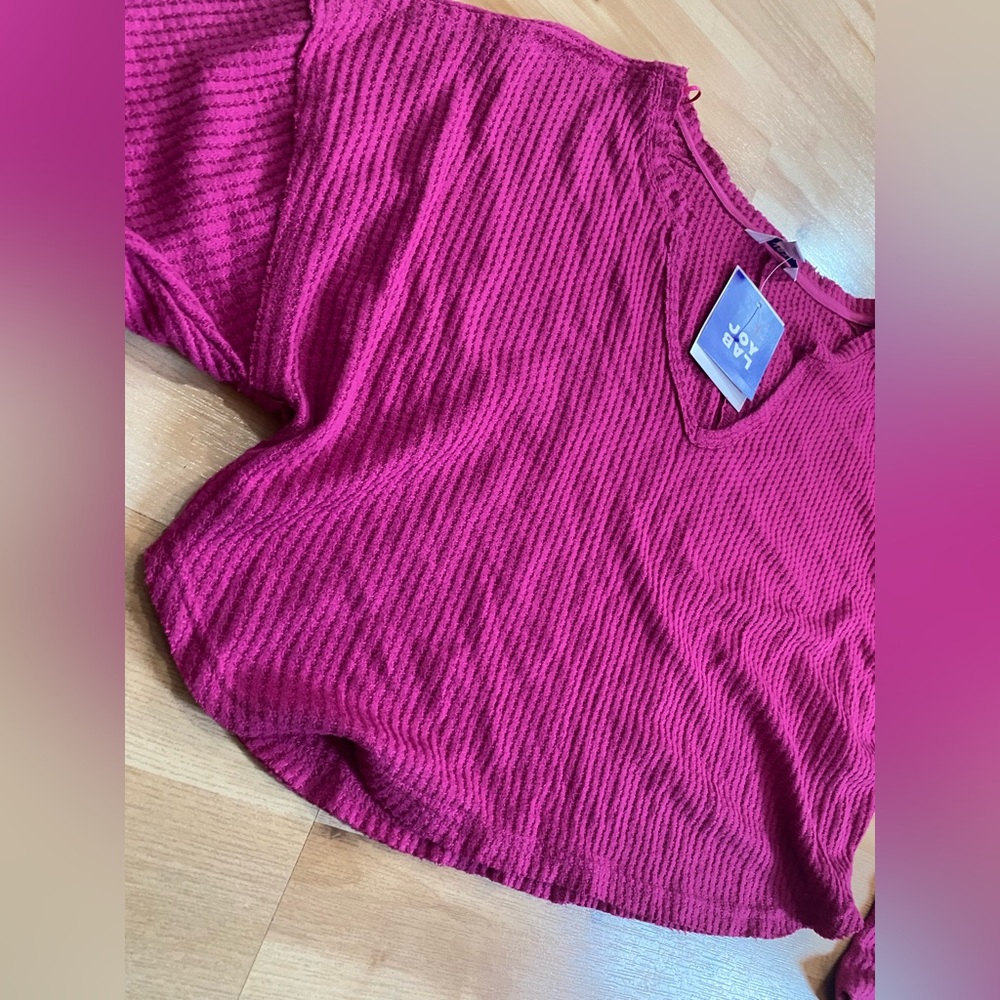 Joy Lab Hot Pink Lightweight Moisture Wicking Waffle Knit Crop Top Sz L